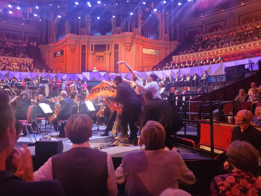 Just Stop Oil disrupt the first night of the BBC Proms 14 July 2023.