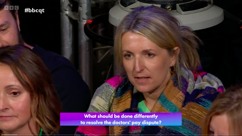 A nurse nails the government's refusal to negotiate in NHS strikes. BBC Question Time 