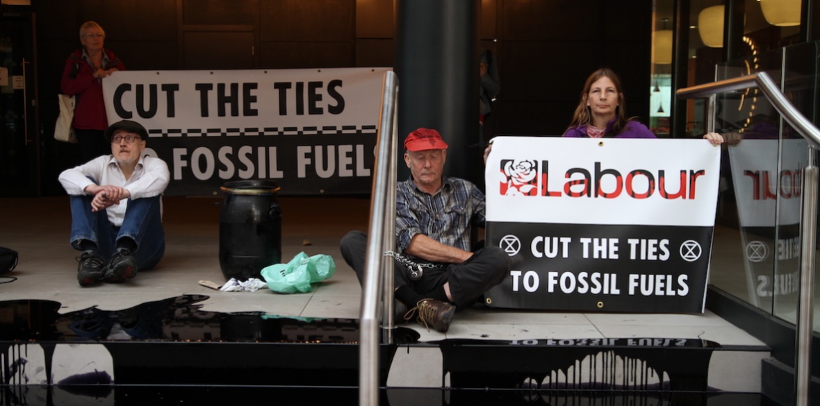 Extinction Rebellion activists poured oil over the steps of the Labour Party’s London headquarters Photo: Luke Flegg