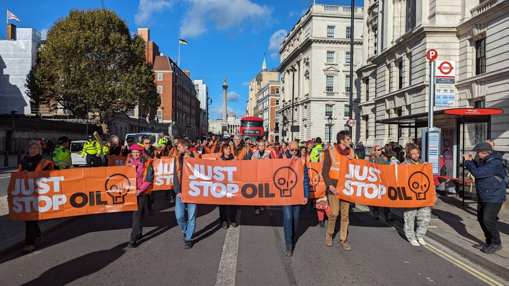 just Stop Oil shut down Whitehall 6 Nov 2023. 130 arrests.