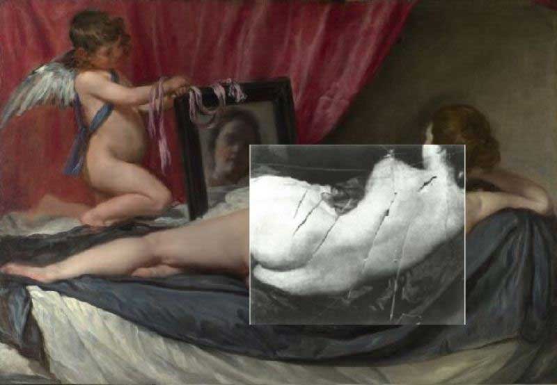Rokeby Venus damaged by suffragette Mary Richardson using a meat cleaver. 