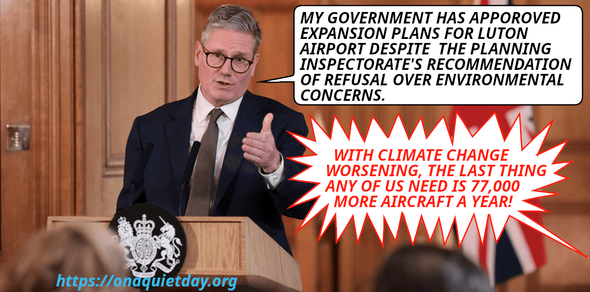 Keir Starmer is pleased with Luton airport expansion disregarding climate concerns.
